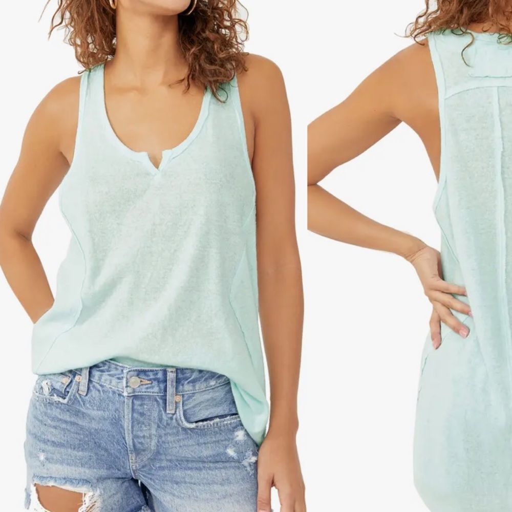NWT FP We The Free Chasing Sunset Burnout Tank Blue Sea Washed Size XS P2P 24”